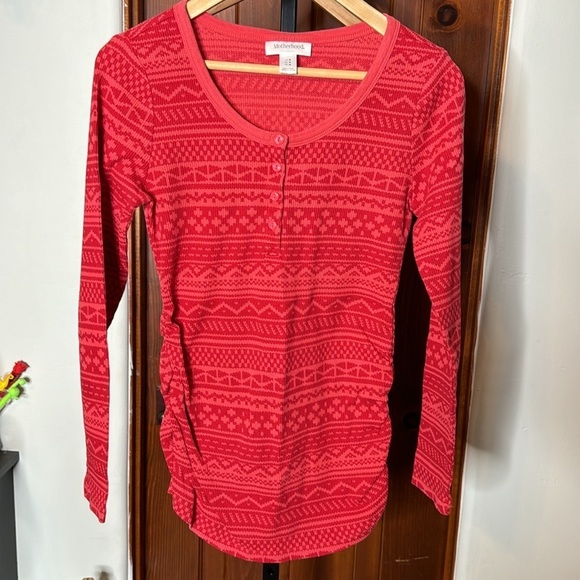 MOTHERHOOD MATERNITY Fair-Isle Waffle-Knit Red Henley Top Size Medium - Picture 3 of 6